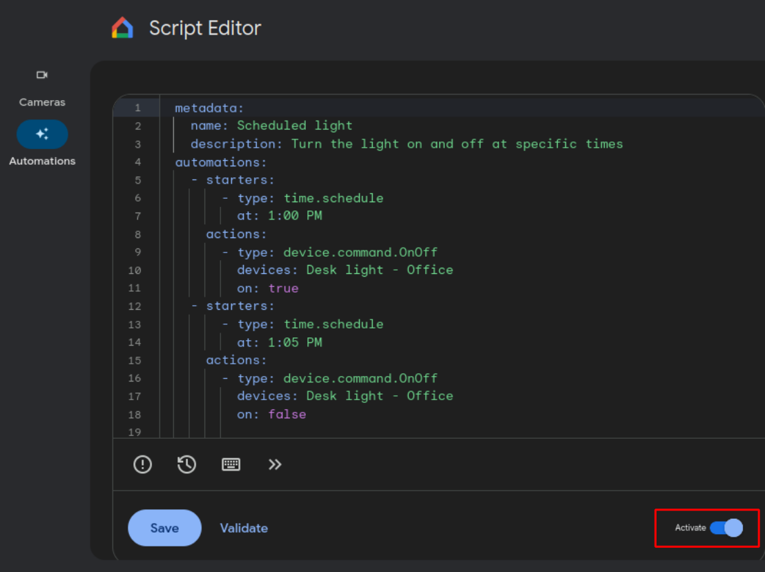 Trình chỉnh sửa tập lệnh có quy trình tự động hoá theo tập lệnh đã được xác thực và kích hoạt hoàn toàn
