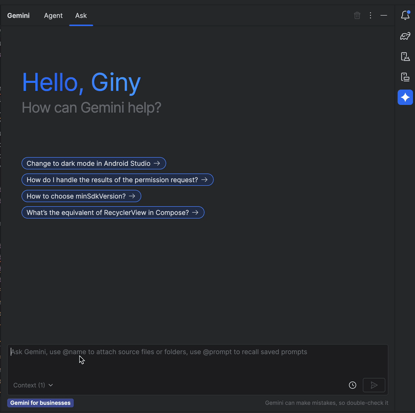 صورة متحرّكة توضّح كيفية إضافة سياق إلى Gemini