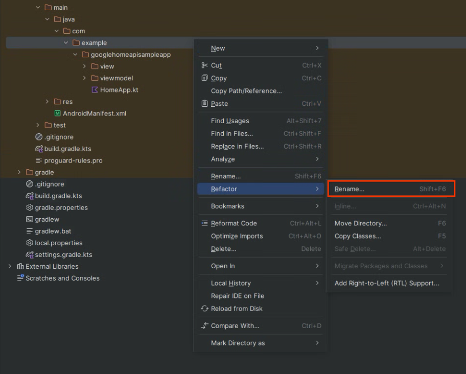 Refactor > Rename menu