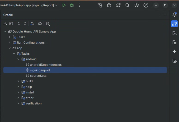 Скриншот развернутого дерева конфигурации проекта Gradle