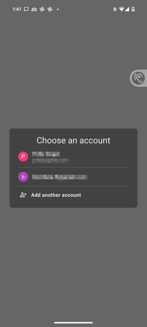 Согласие OAuth — выберите учетную запись