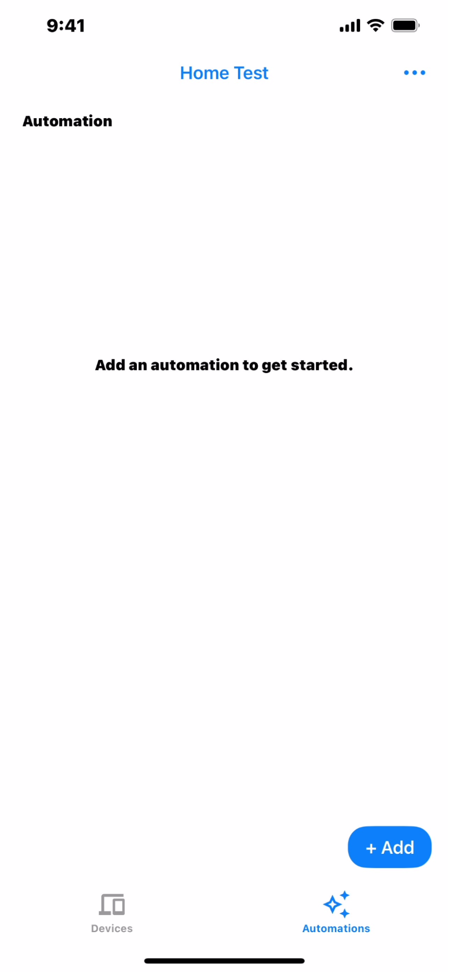 Guia "Automações" do app de exemplo das APIs Home para iOS.
