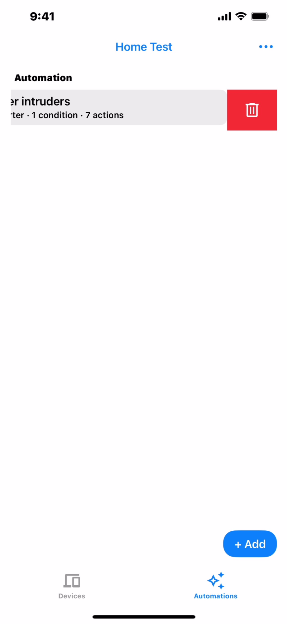 Pantalla de ejemplo de la app para borrar una automatización.