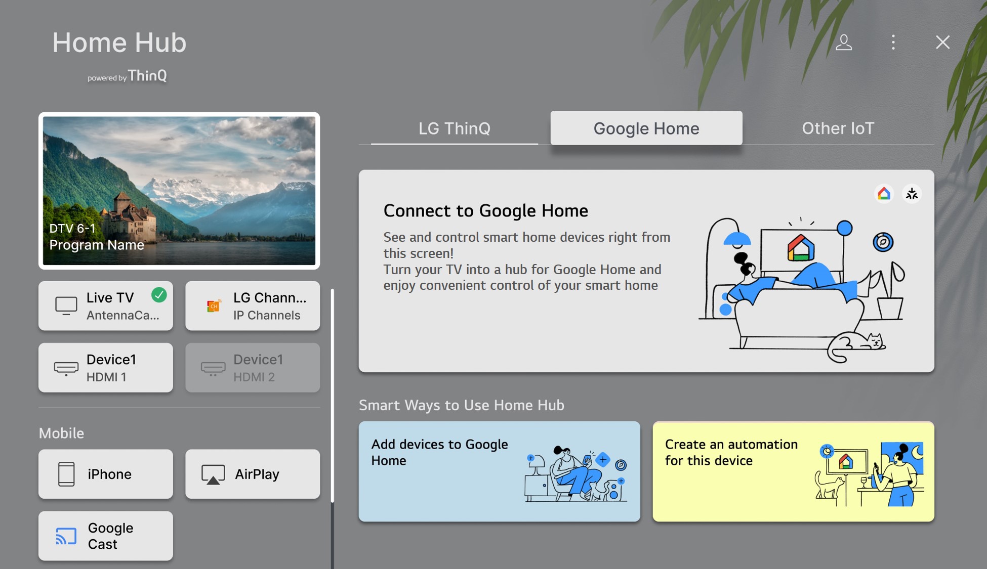 Schermata dell'app LG ThinQ