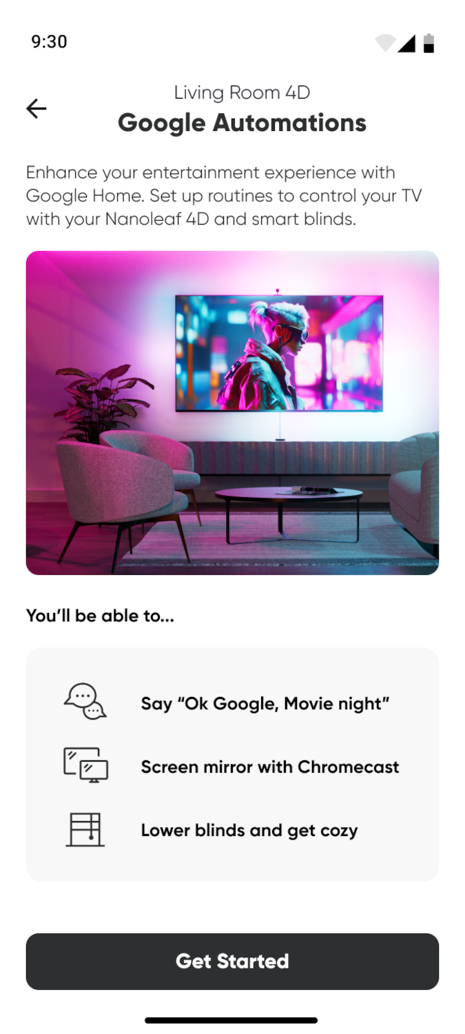 Layar aplikasi Nanoleaf 4D