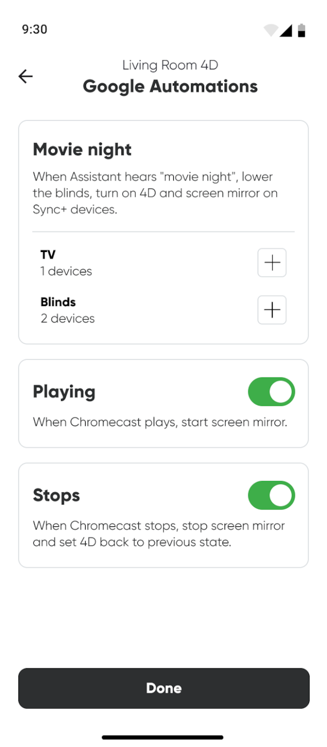 Écrans de l&#39;application Nanoleaf 4D
