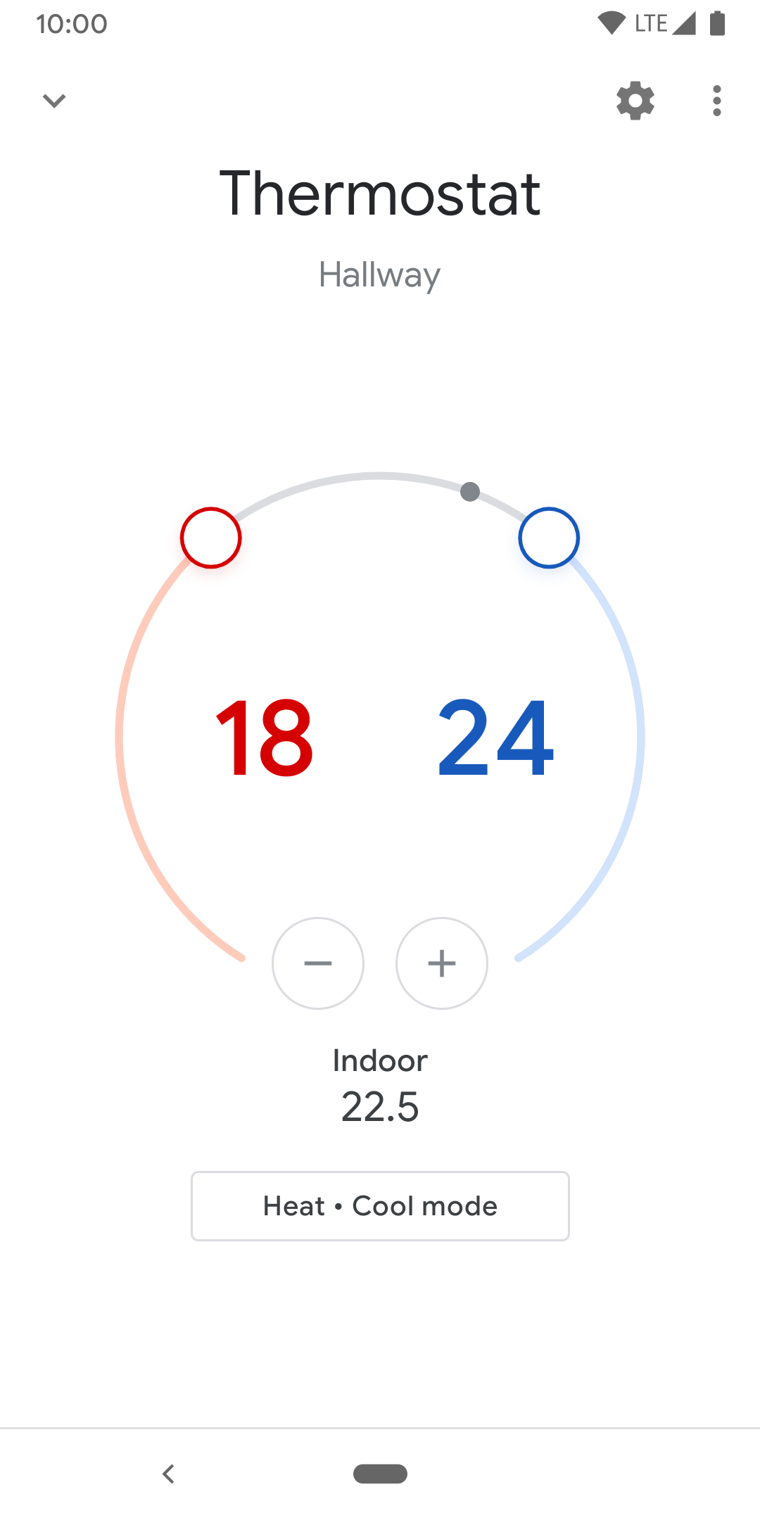 This image shows touch controls for controlling the temperature of
             a thermostat.