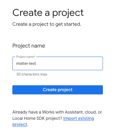 Create new project dialog