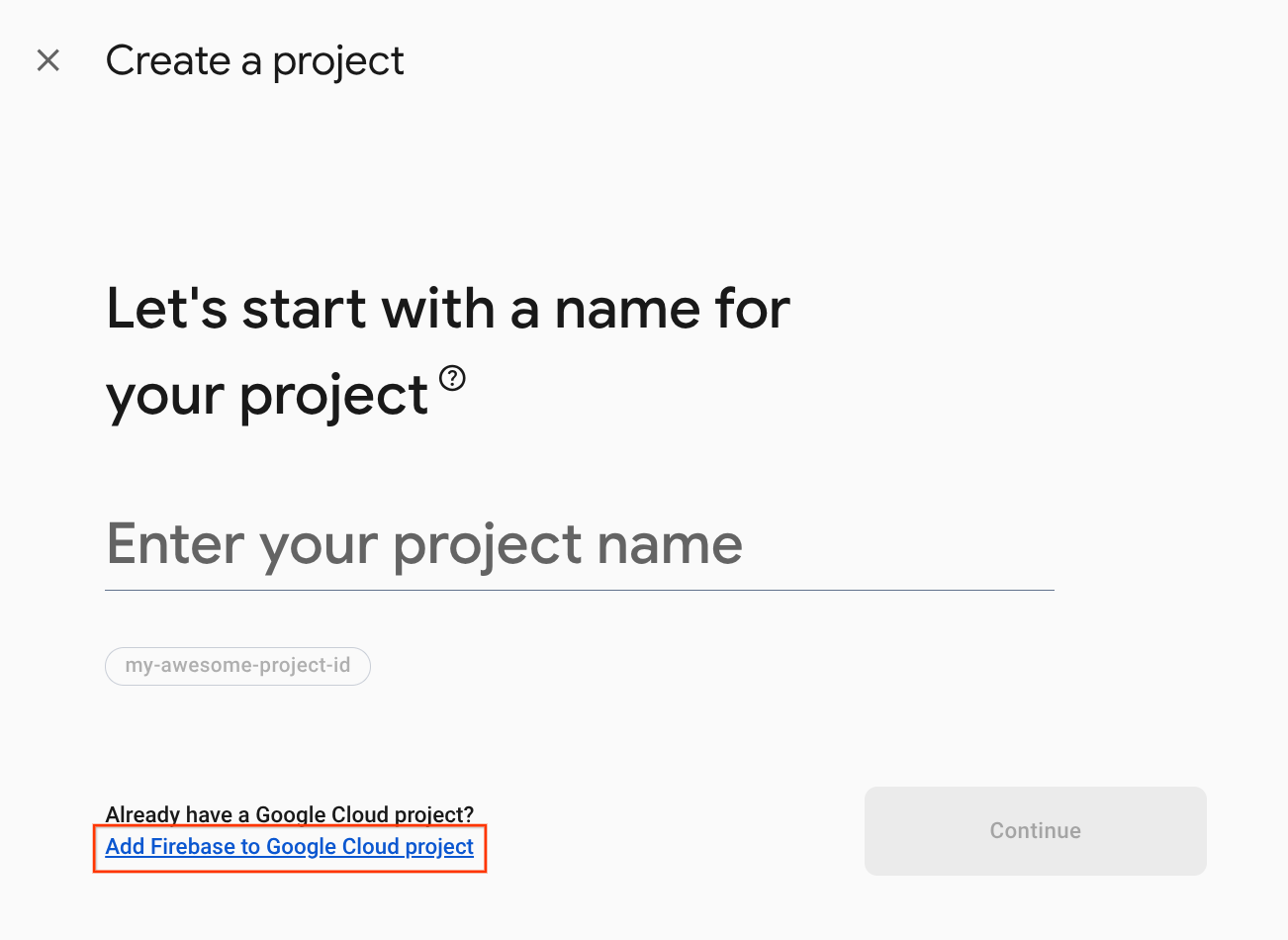 Добавьте Firebase в проект Google Cloud