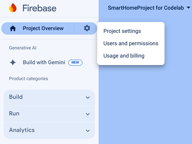 Open project settings