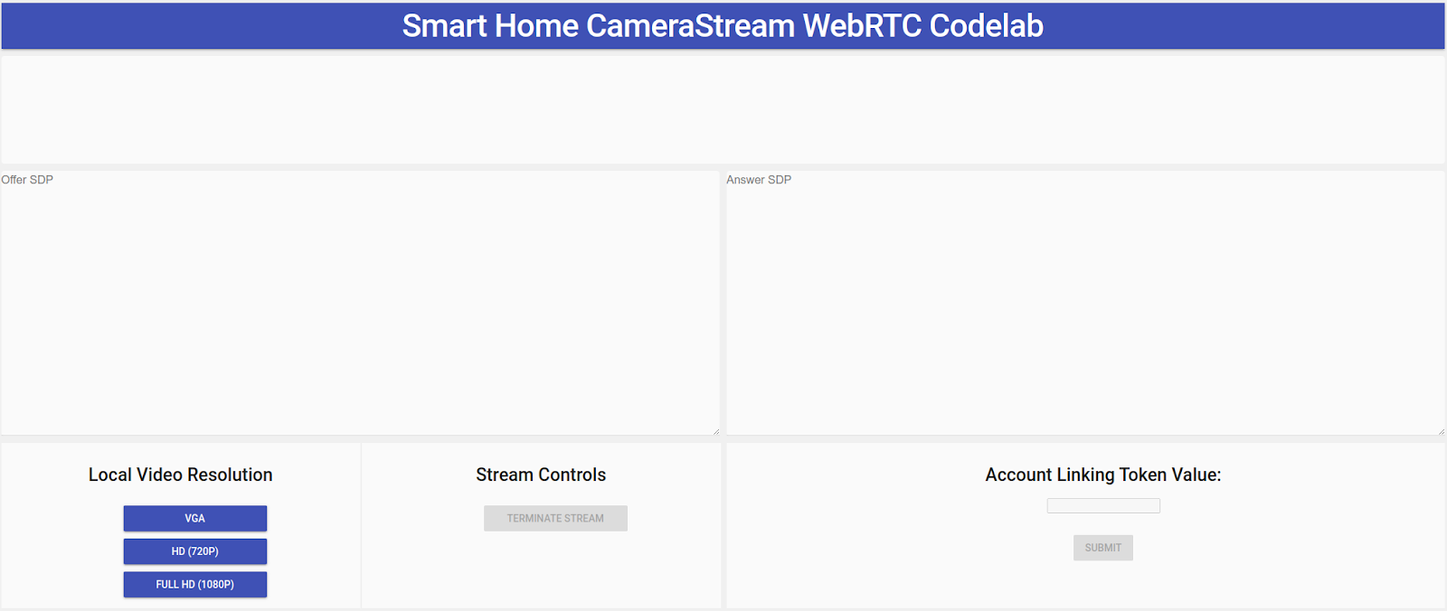 CameraStream क्लाइंट ऐप्लिकेशन का इंटरफ़ेस