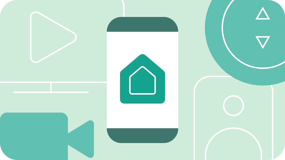 Illustration featuring a mobile phone with the Google Home logo.
