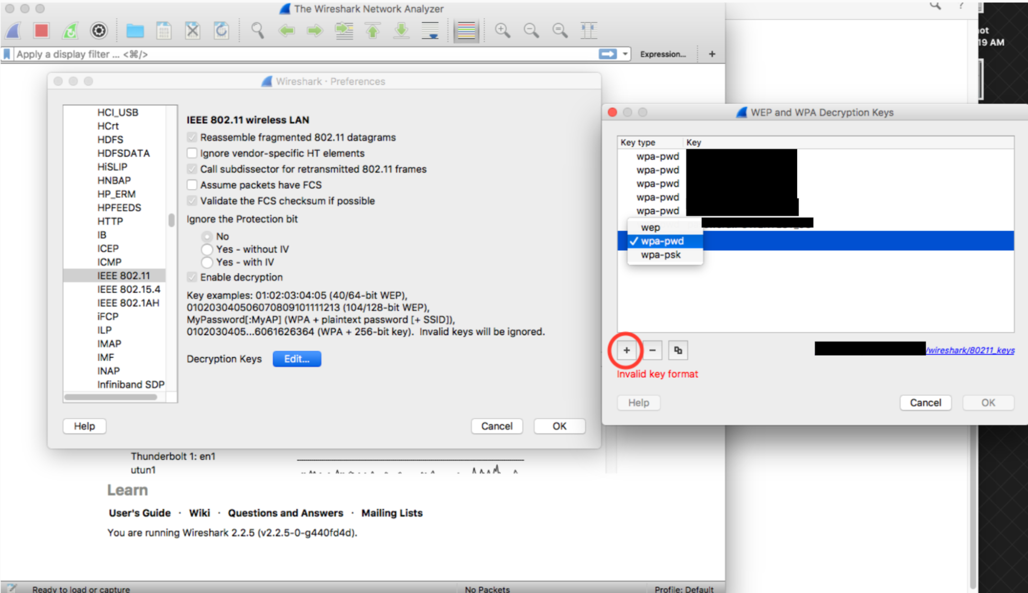 WPA e senha do Wireshark para Mac