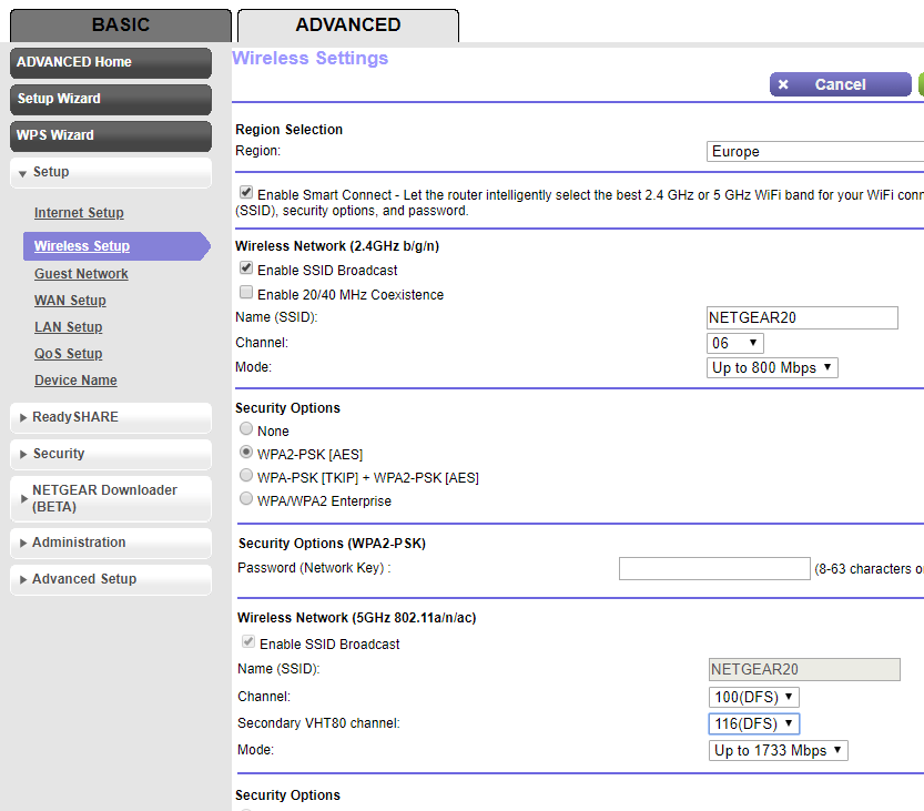 Netgear चैनलों का सेक्शन