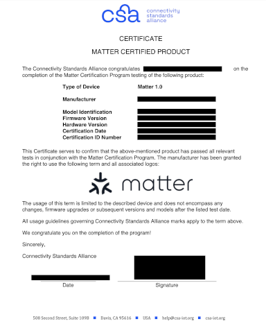 Certyfikat Matter