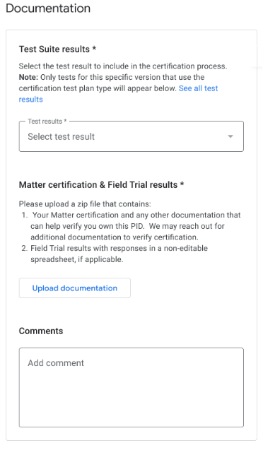 Documentazione per il tipo di test di certificazione