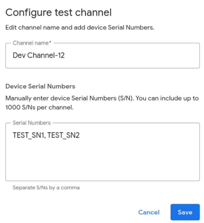 Dialog konfigurasi Saluran OTA