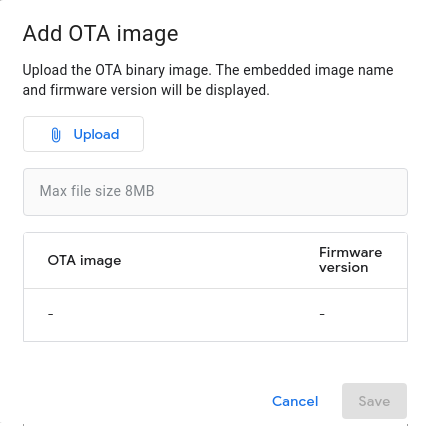 A caixa de diálogo de upload de imagens OTA do
Matter