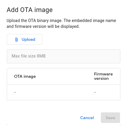 Matter OTA イメージのアップロード ダイアログ