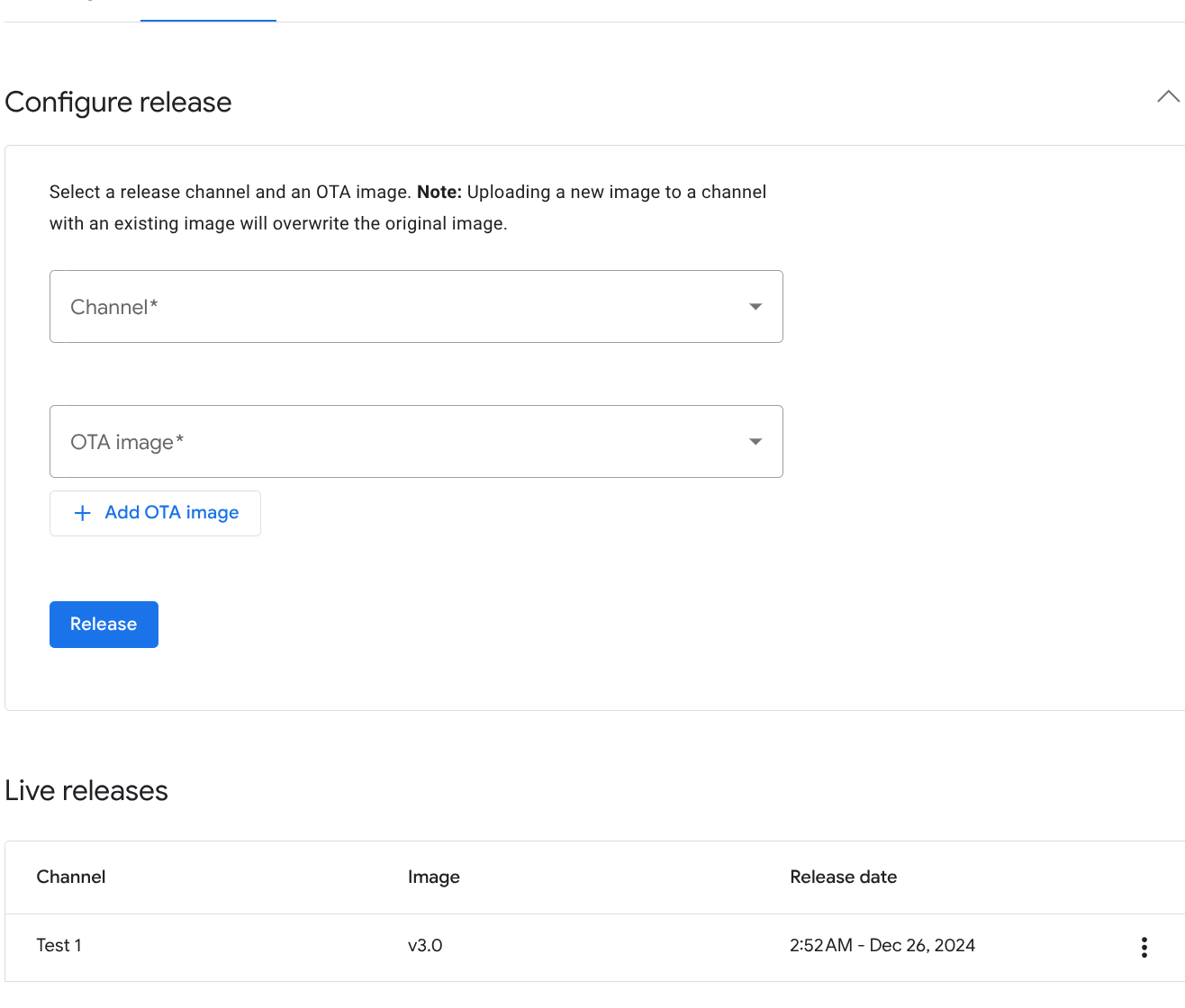Releasing an OTA image to a channel