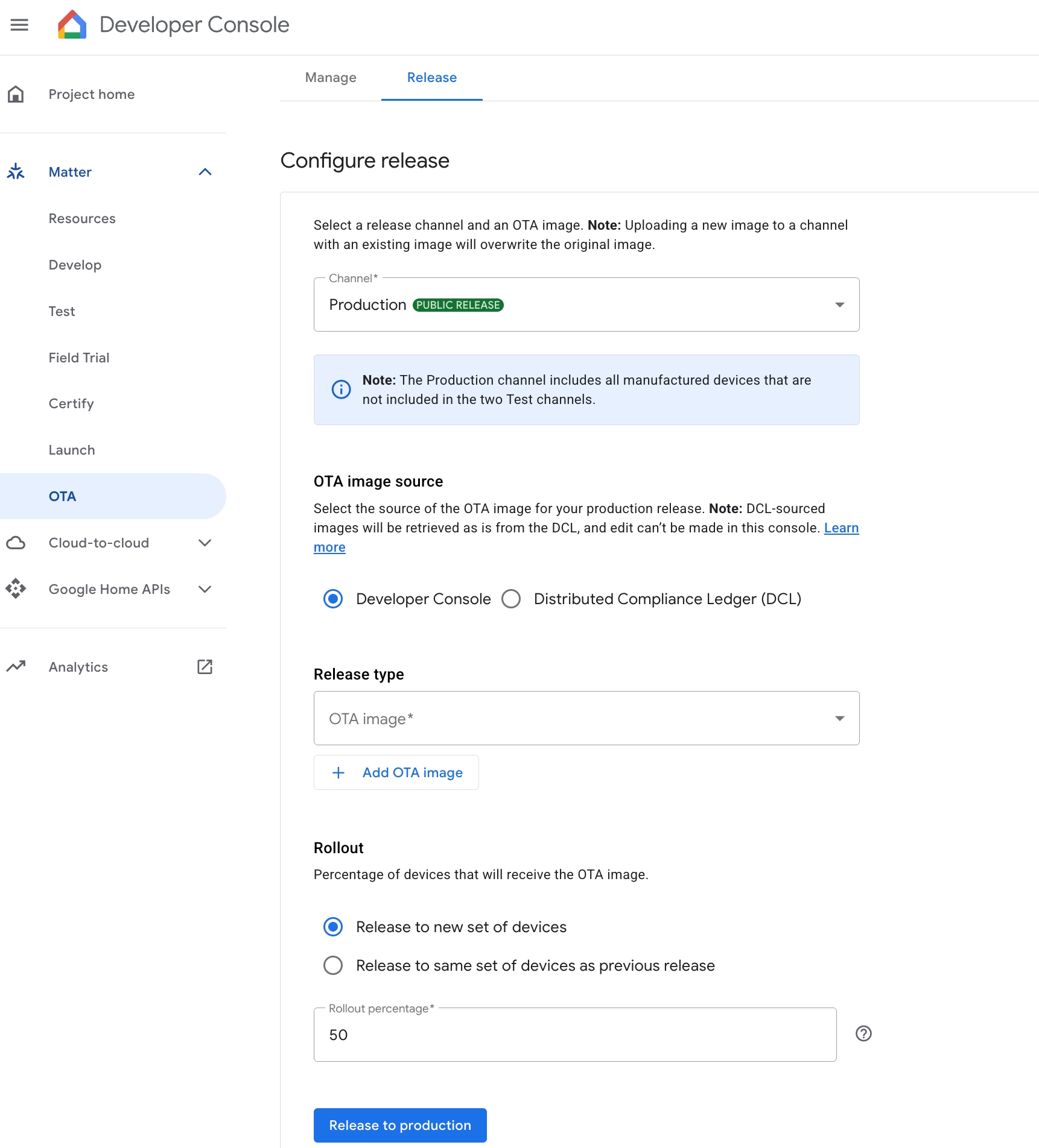 Configurer la version de production.