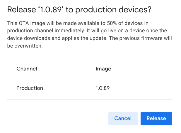 Confirmer la version de production.