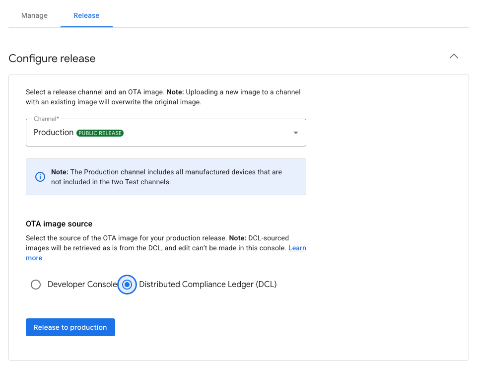 Choisir la source de l&#39;image de la version de production.