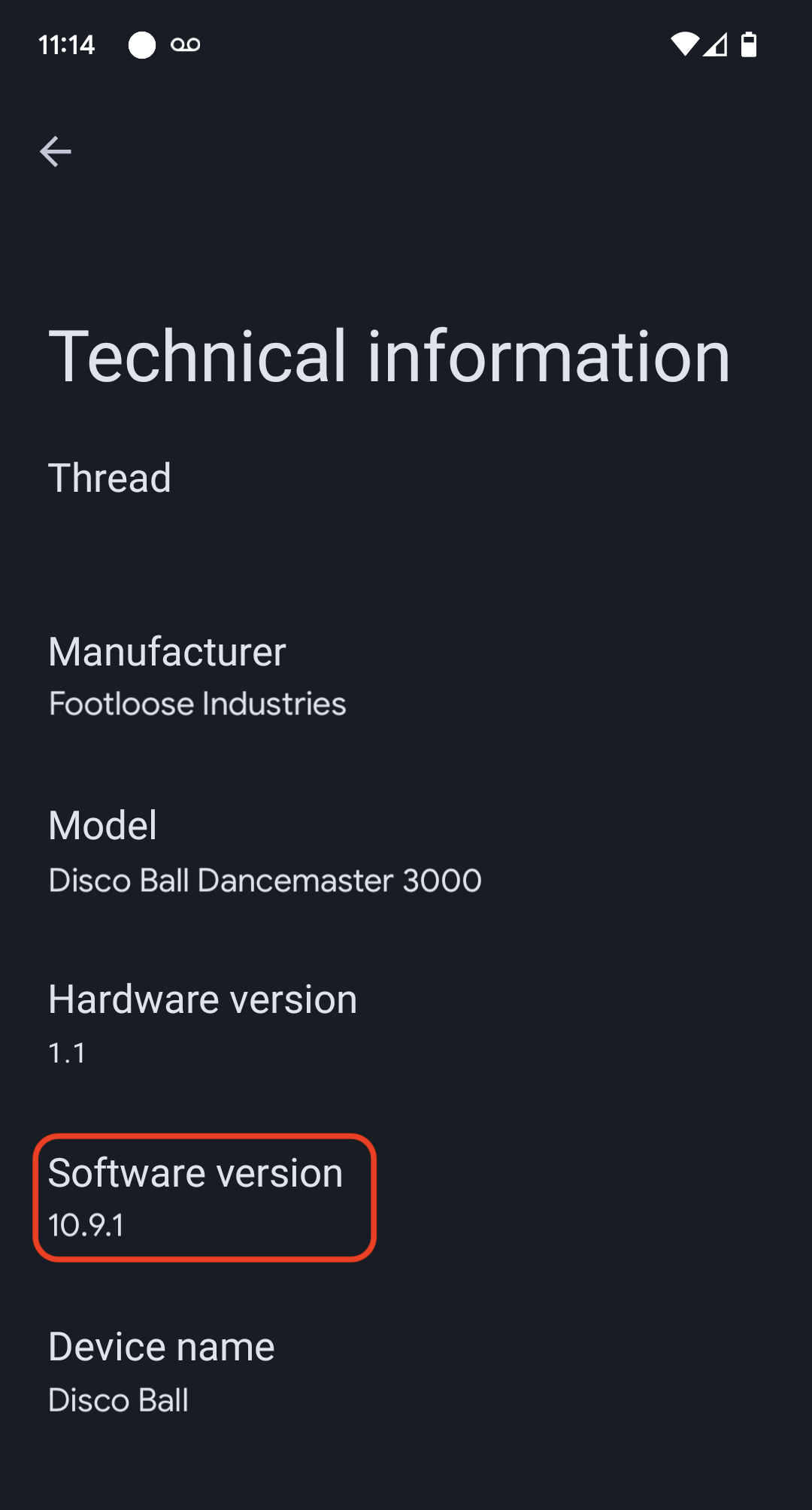 Écran de l'application Google Home affichant le champ de la version du logiciel