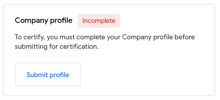 O card do perfil da empresa com o status &quot;Incompleto&quot;