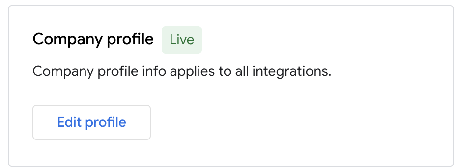 The Company profile card showing status 'Live'
