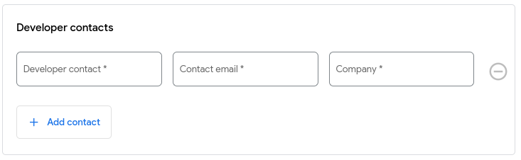 The Developer contacts section