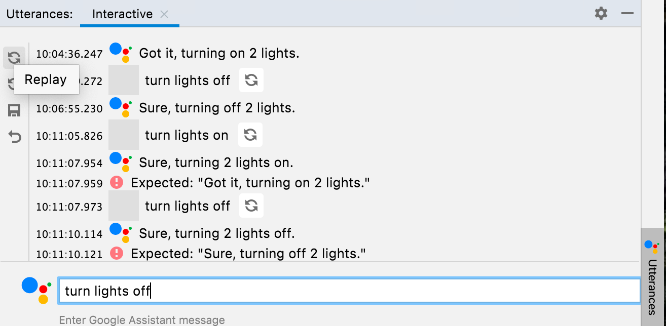 เล่นคำพูดซ้ำด้วยเครื่องจำลอง Assistant