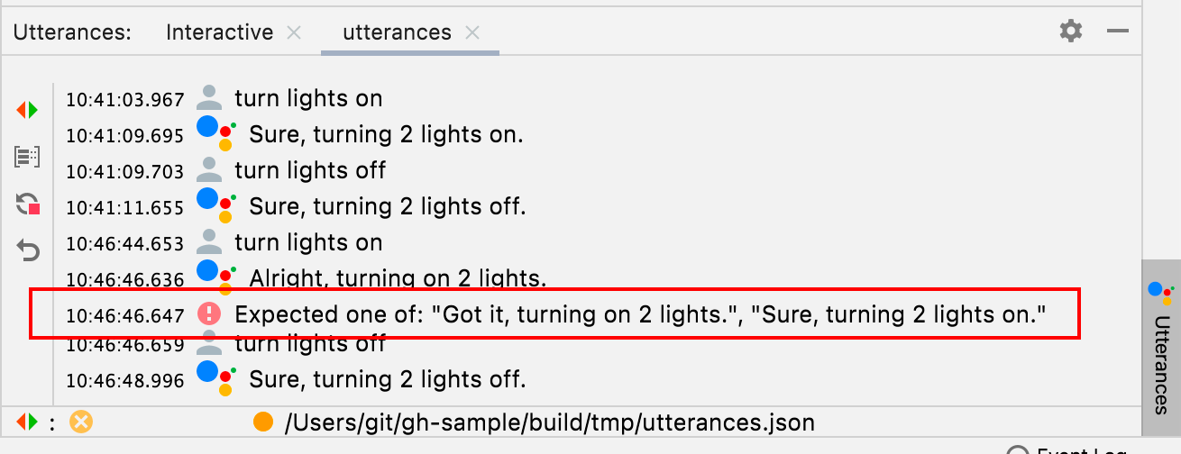 Esegui Utterances con il simulatore dell&#39;assistente