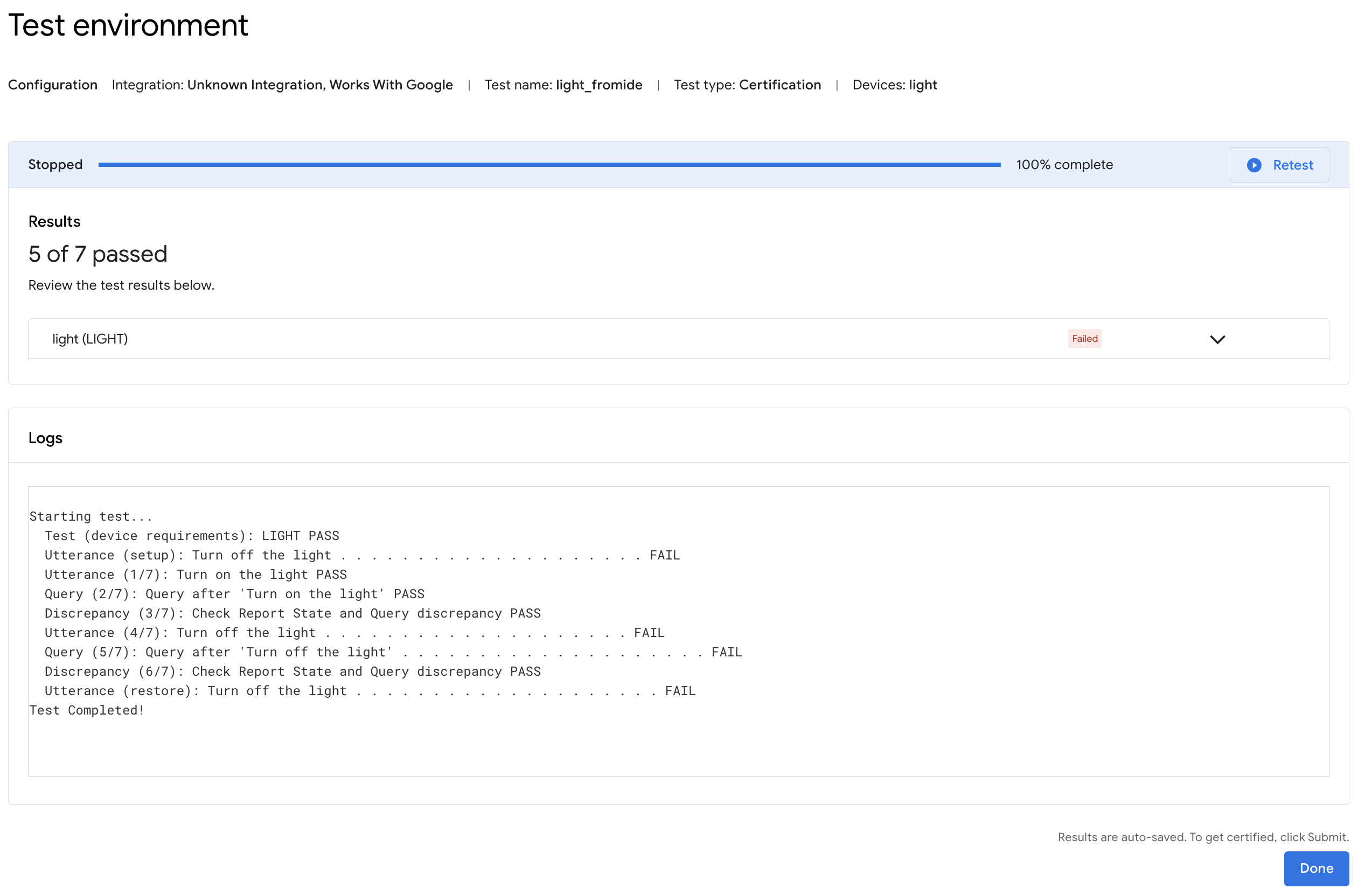 Home Graph Completed Tests