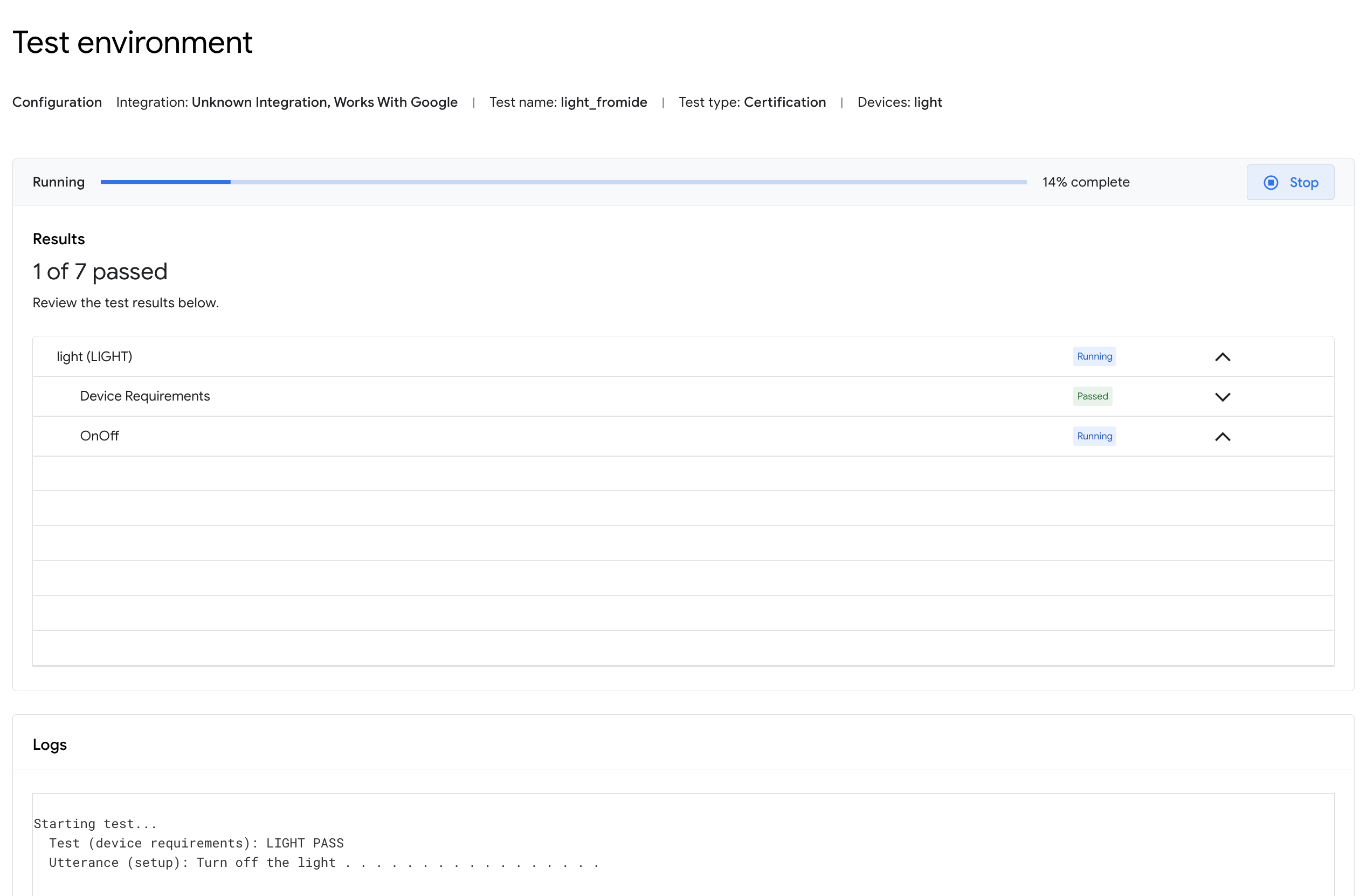 Test esecuzione Home Graph