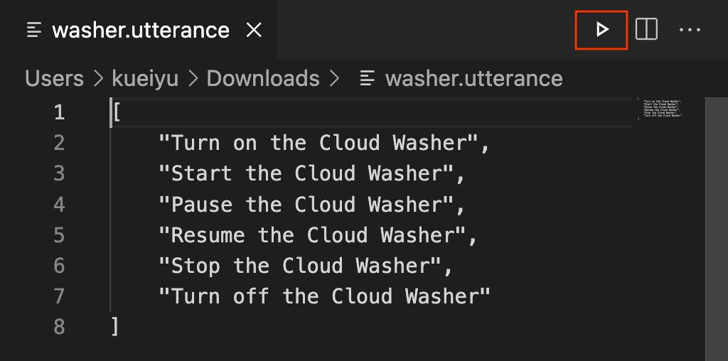 Icona di esecuzione di Batch Utterances