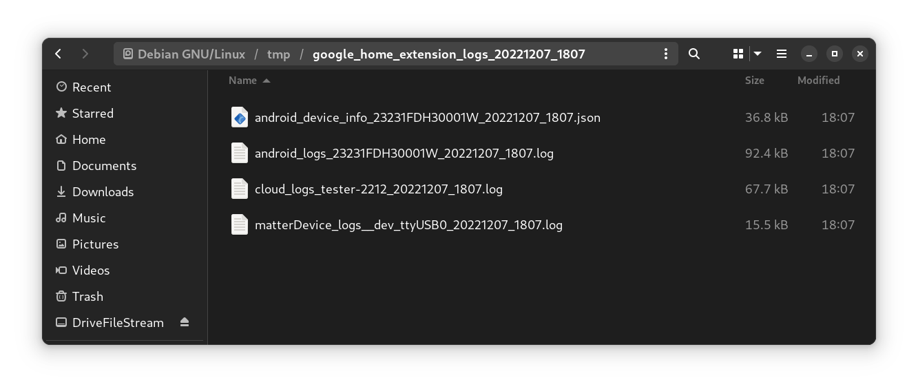 File zip del log di Matter