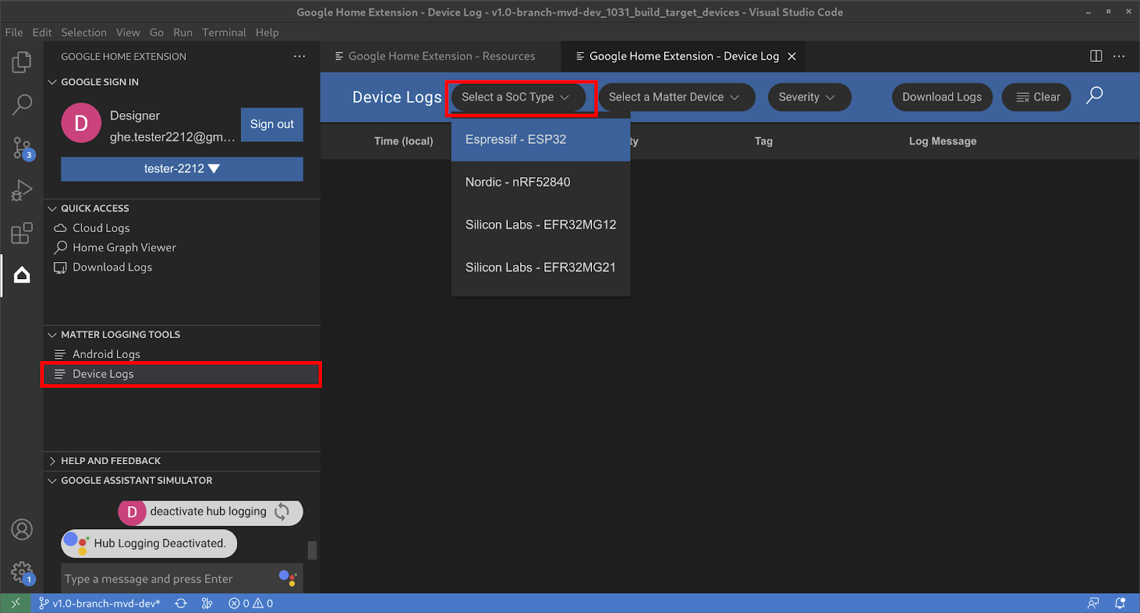 Matter device logging