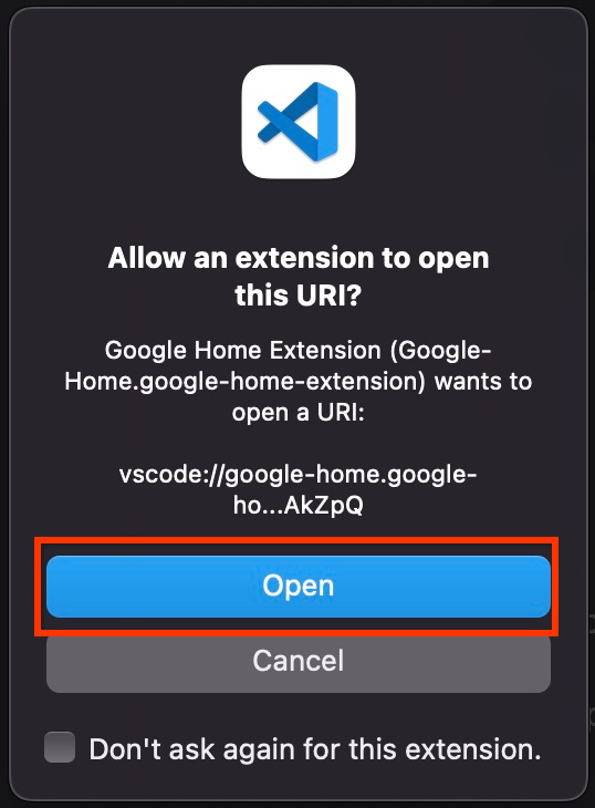 Google Home-Erweiterung erlauben, URI zu öffnen