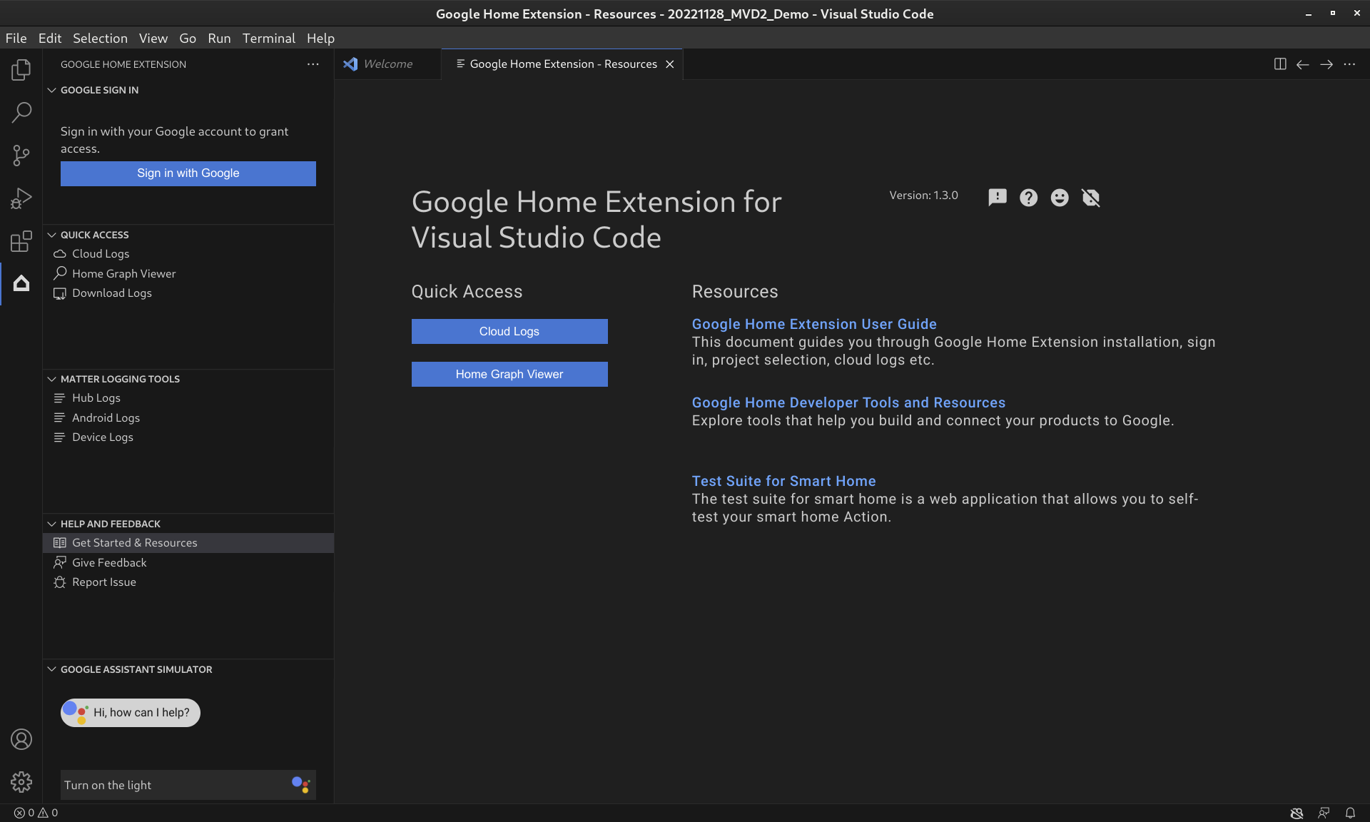 برنامه افزودنی Google Home برای VS Code