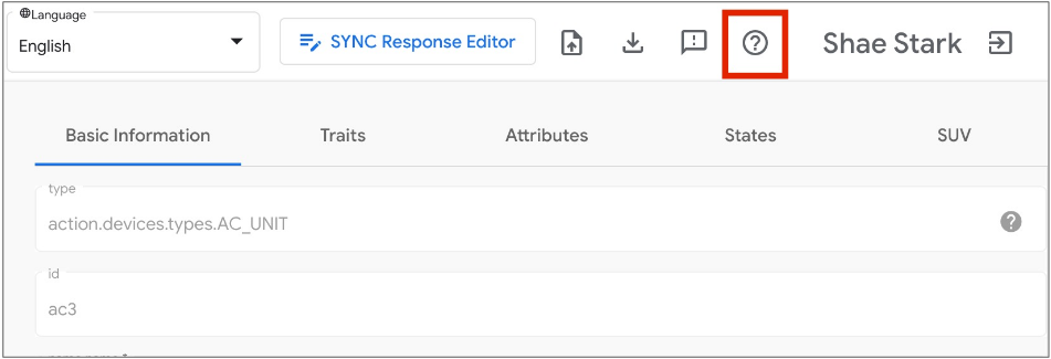 This figure shows the UX tool for adding a new device type in
            Google Home Playground.