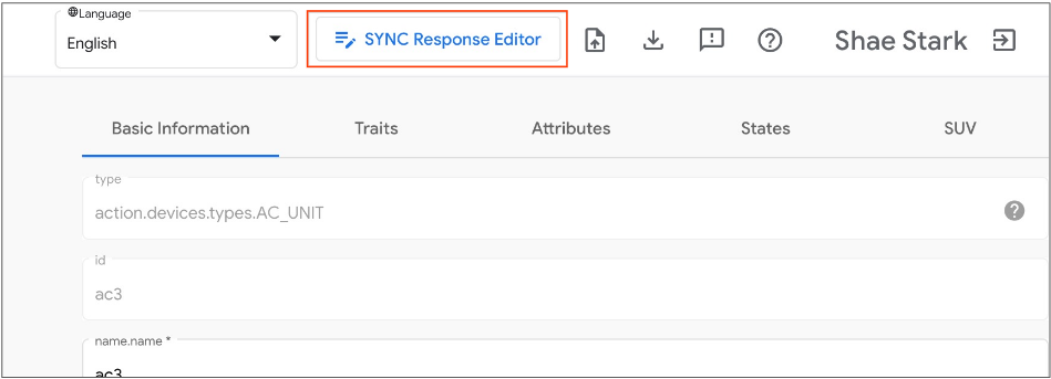 In dieser Abbildung sehen Sie die Schaltfläche zum Öffnen des Editors für SYNC-Antworten.