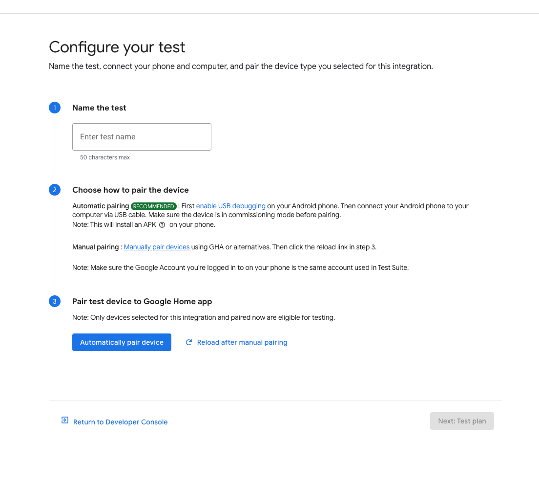 ตั้งชื่อและกำหนดค่าแผนการทดสอบ