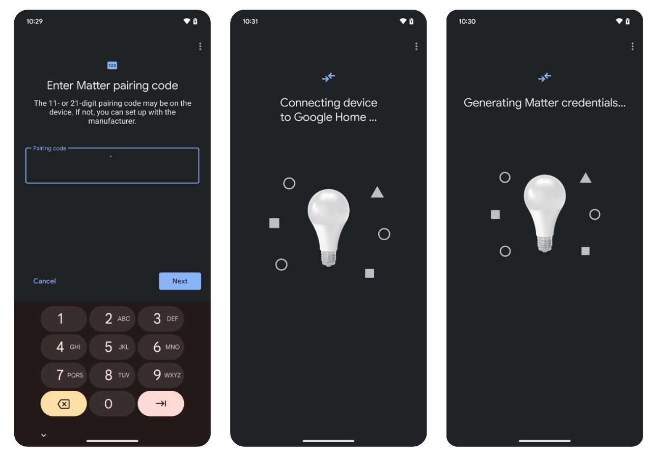 Ilustracja pokazująca, jak sparować urządzenie Matter z Google Home