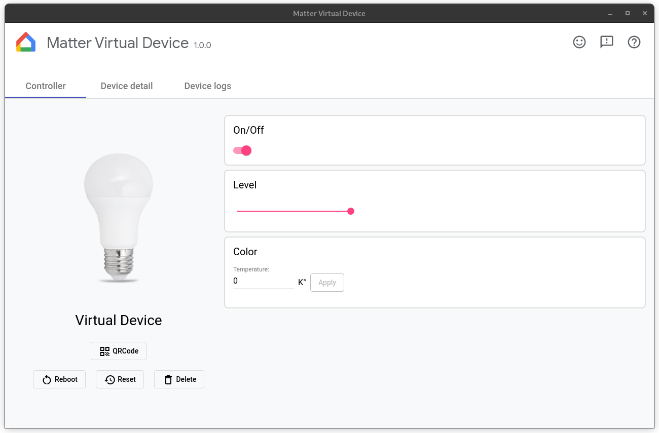 Layar kontrol Perangkat Virtual
