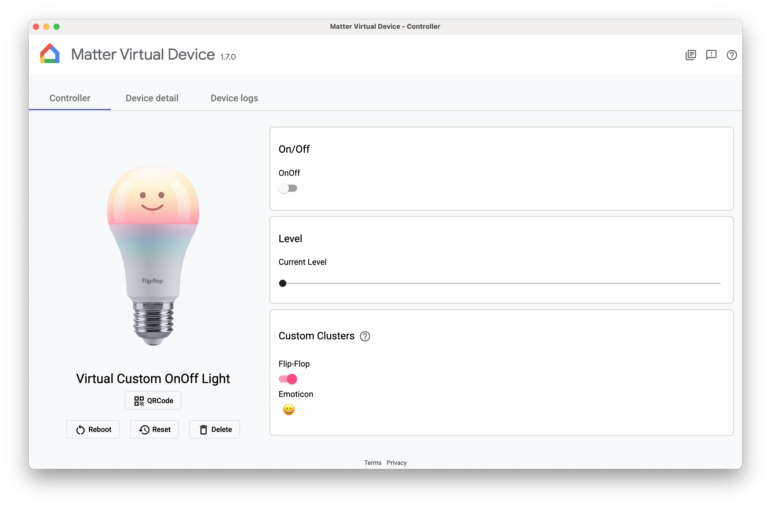 Layar kontrol Perangkat Virtual