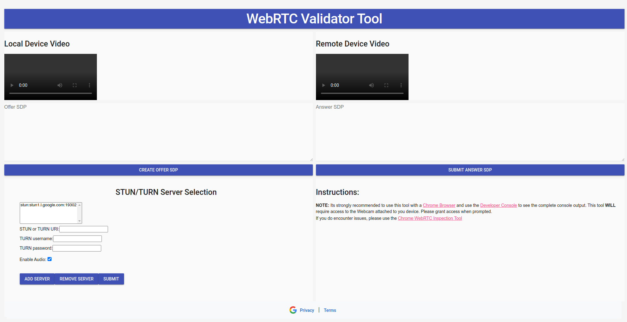 WebRTC Validator Tool की खास जानकारी देने वाली इमेज.